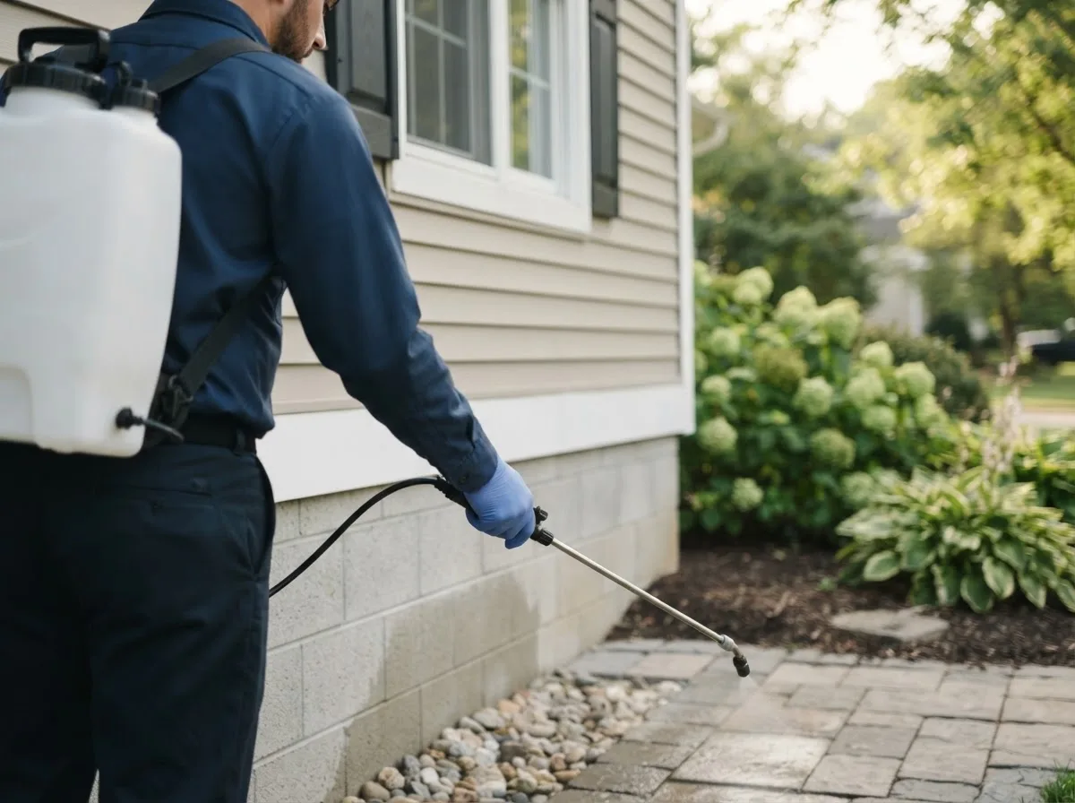 Pest control technician inspecting a home in Dwight, NE